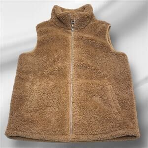 LOMON Women’s Large Camel Tan Fuzzy Fleece Vest